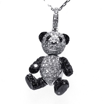1.80 Cts. 14K White Gold Black And White Diamond Teddy Bear Pendant